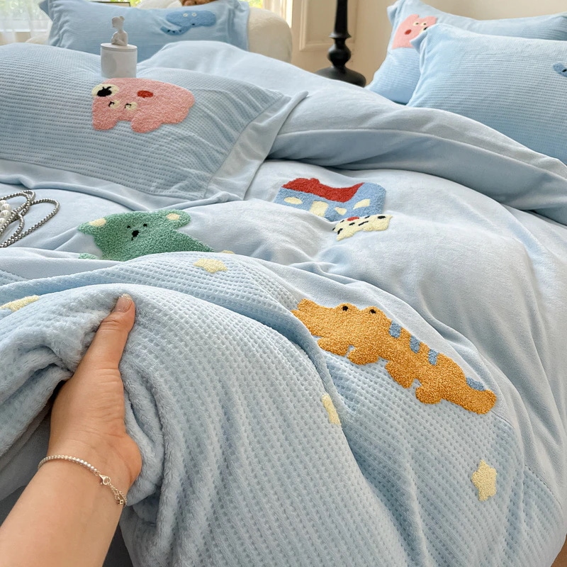 【急速出荷!】ハートウォームワッフルミルクベルベットキュートエレファントタオル刺繍フレンチベルベット3・4枚セット1.8