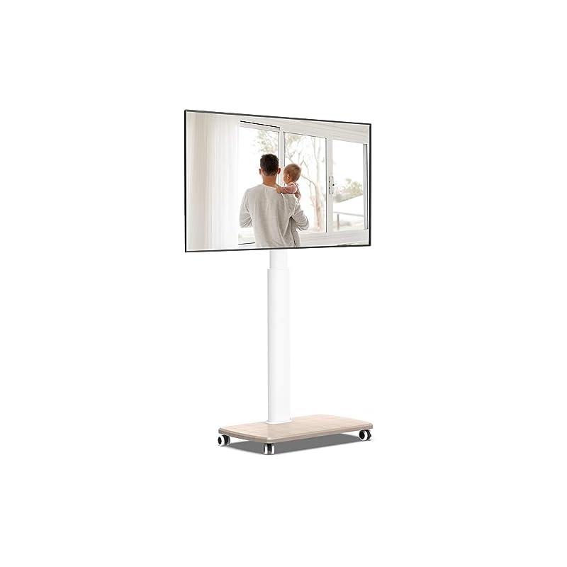 FITUEYES テレビスタンド 32-70インチテレビに対応 キャスター付き 高さ調節可能 首振り可能 移動式 木目調 ホワイト 耐震 FT-E1653WW