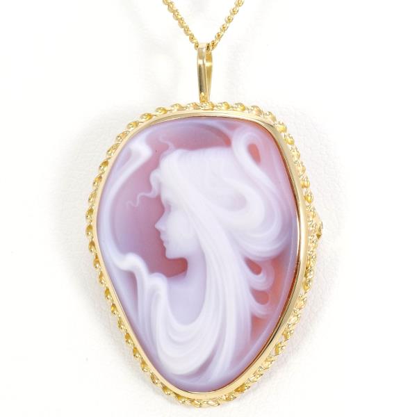 K18 18金 YG イエローゴールド ネックレス ブローチ ストーンカメオ ジュエリー 中古