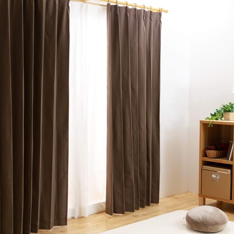 即納：アイリスプラザ 遮光 カーテン 遮光1級 遮光率100% 4枚セット(レースカーテン付) UVカット 防音 断熱 保温 形状記憶加工 洗濯機対応 幅100cm×丈100cm モカ