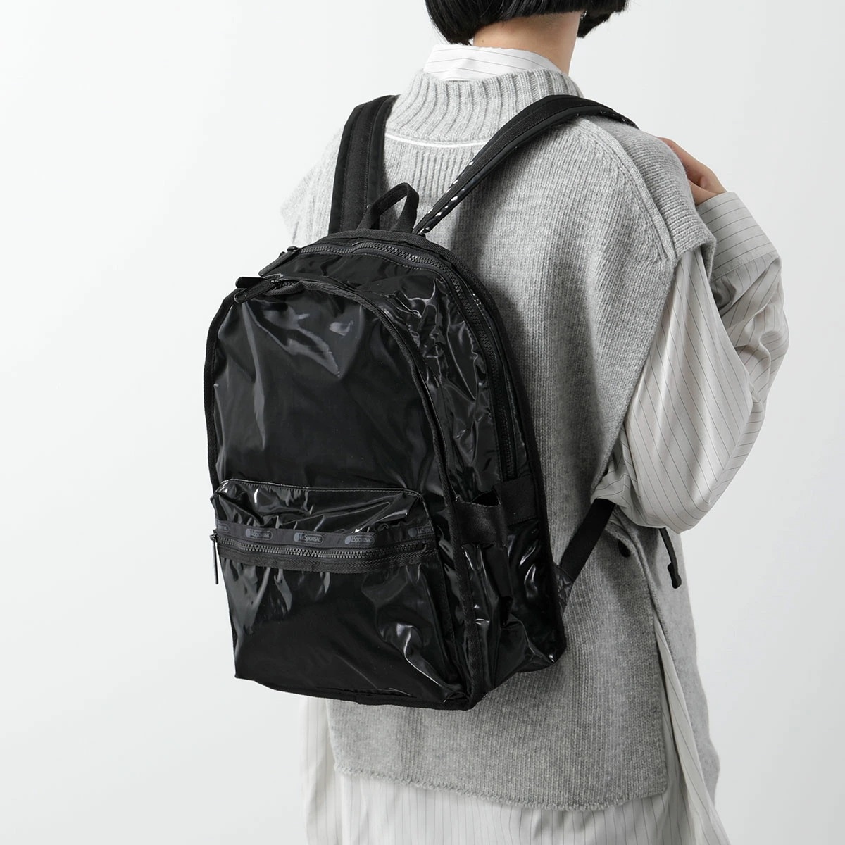 LeSportsac レスポートサック バックパック ROUTE BACKPACK ルート 3747 レディース ナイロン パテント リュック 軽量 鞄 M135/BLACK-SHINE