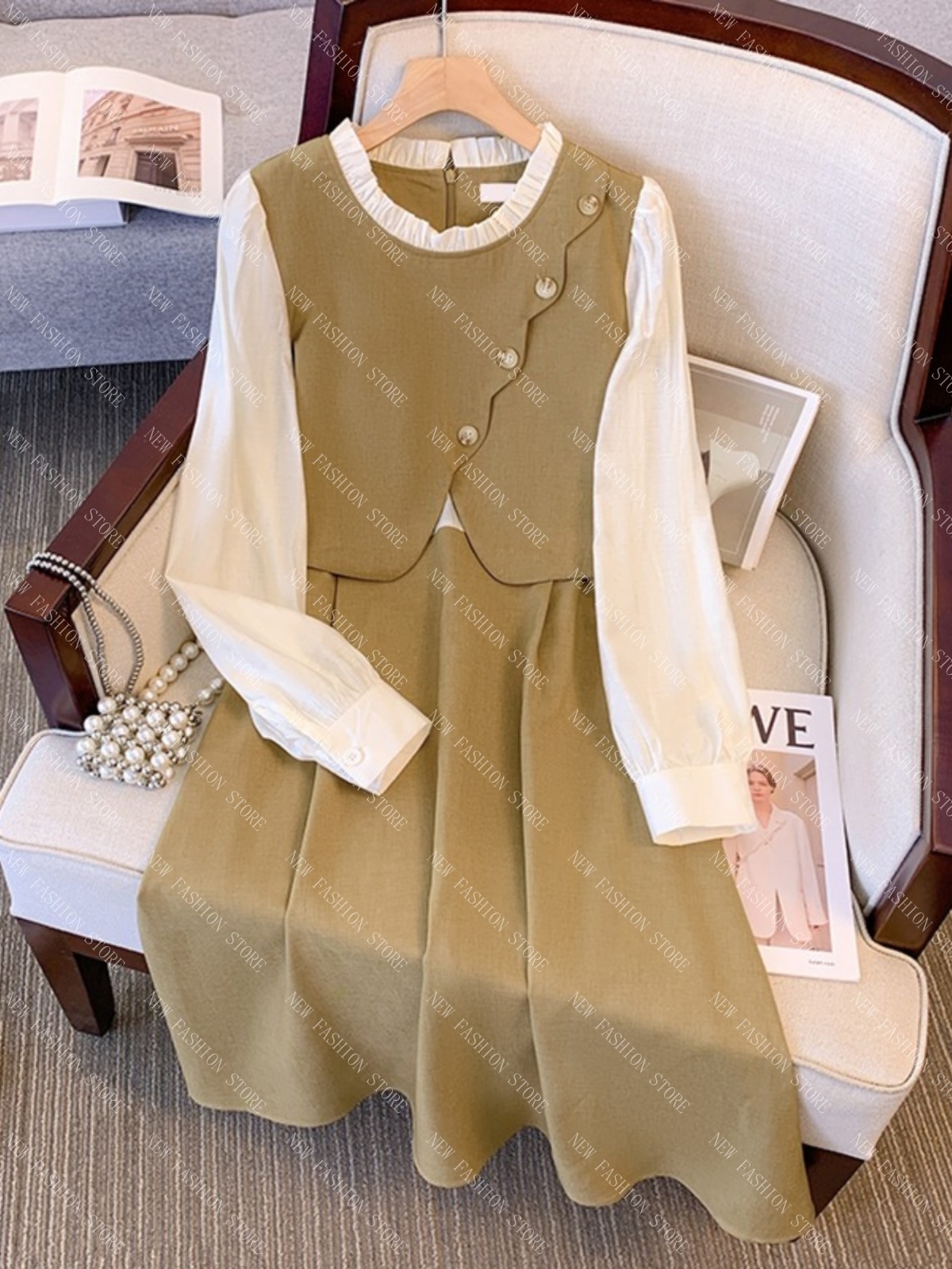 オーバーサイズフレンチワンピース秋冬スカート-57