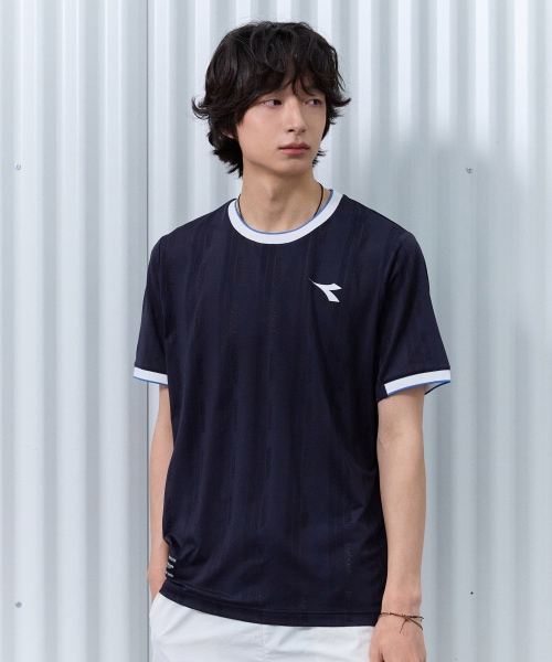 ディアドラセレモニーメッシュジャカードショートスリーブ t シャツネイビー