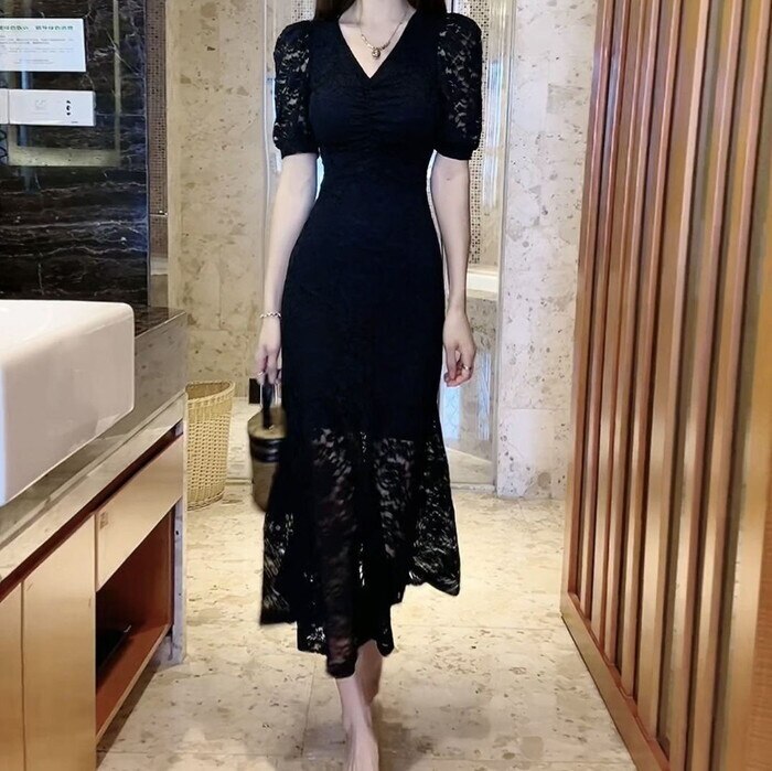 夏 新作 2022 レディース 2色 大きいサイズ S2XL ワンピース ドレス ロングワンピース ロング丈 マキシワンピース マキシ丈 レースワンピース レースドレス レース