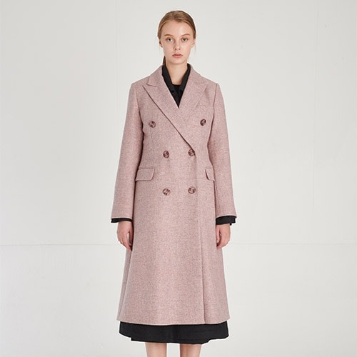 Royal Classical Wool 100% Double Breasted Long Coat_Melange-Fragrant-Lilac