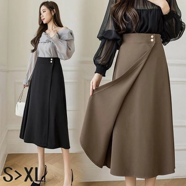 スカート レディース ミモレ丈 体型カバー OL オフィス カジュアル 洗える 黒 コーヒー色 おしゃれ 20代 30代 40代 ママ 母 ボトムス Aライン ペンシル df156t2 5,696円