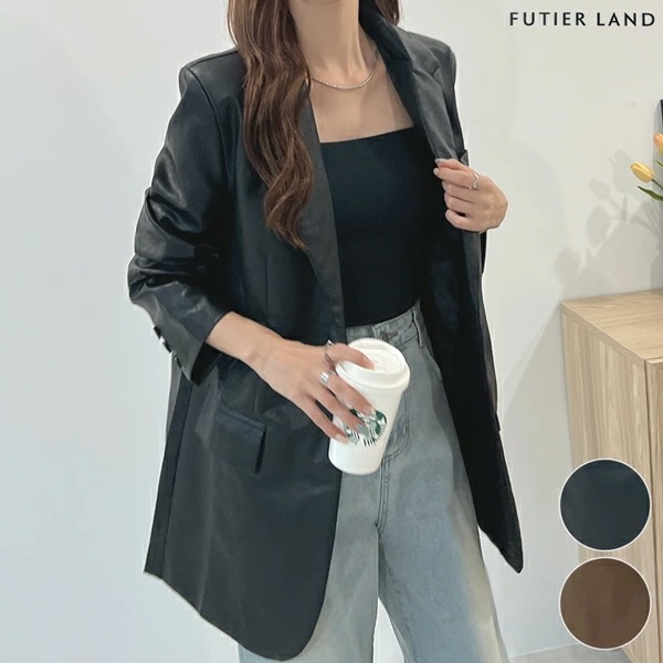 【即納】フェイクレザーテーラードジャケット