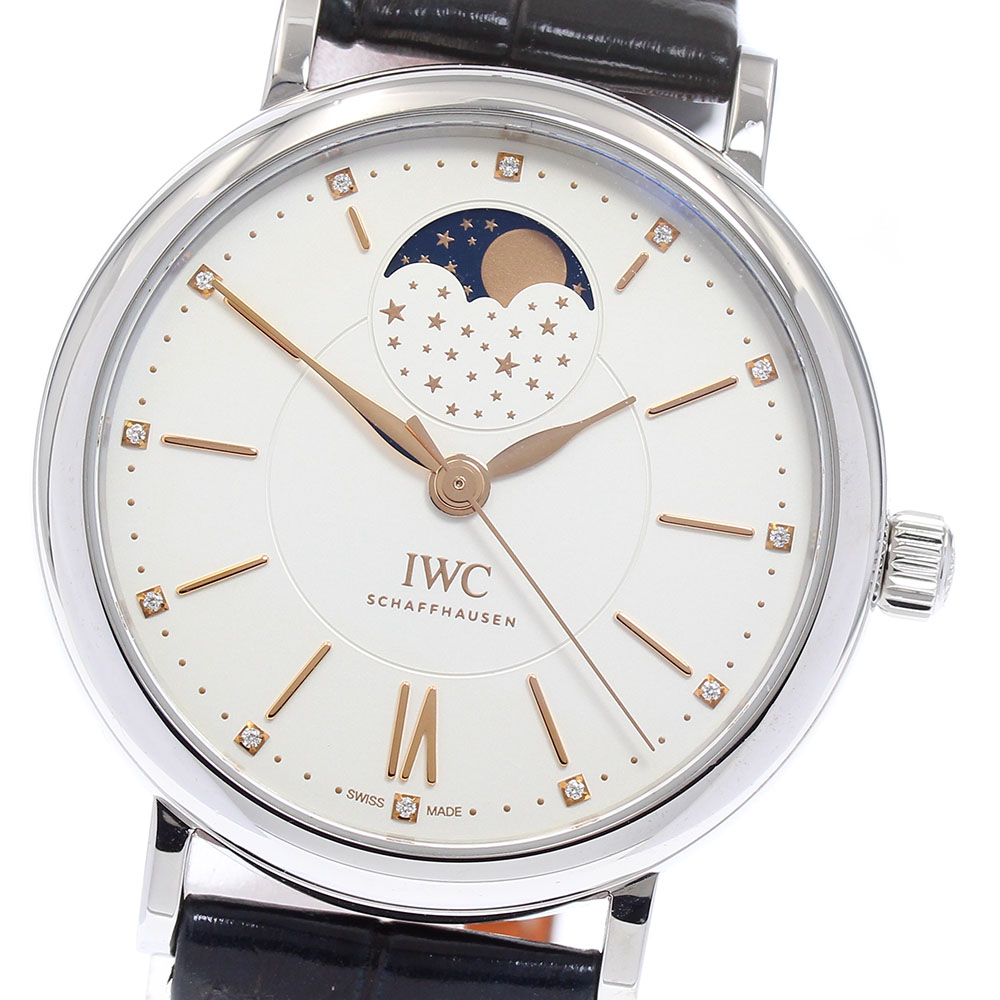 IWC IWC SCHAFFHAUSEN IW459011 ポートフィノ ムーンフェイズ 12Pダイヤ 自動巻き メンズ 良品 保証書付き_871661【中古】