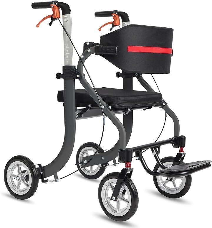 シルバーカー 歩行車 アルミ製 多機能歩行器 手押し車 座れる 高さ調節可 折畳み 軽量 コンパクト 歩行補助 室内室外兼用 四輪歩行車(ブラック, 90x56x74)