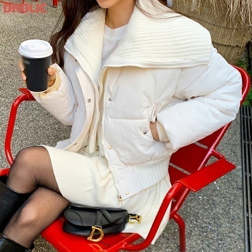 [メガ割りSALE]ニットレイヤードワイドカラー中綿ジャンパー