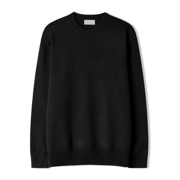 メンズ ロイ ウォッシャブル モーダル ラウンド 長袖 ニットTシャツ SG-KN-Q027-ブラック