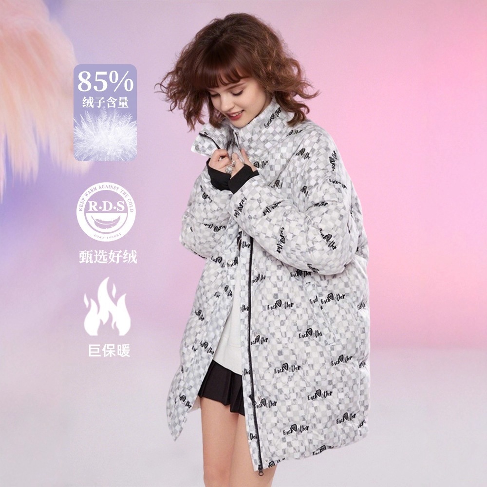 2025年新作 欧米風 ロングチェック柄オーガンザ刺繍 ハイエンドファッション パファージャケット 防寒ダウンジャケット