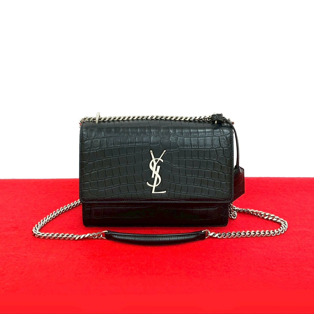 YSL ロゴ 金具ショルダーバッグ レザー ブラック 927-4