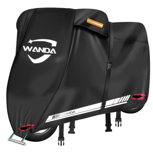 WANDA バイクカバー【420D厚手・全天候型・防水】破れにくい/耐熱/溶けない/UVカット/色褪せない/超撥水 【50CC-1800CC対応】風飛び防止/広い反射材/通気孔 オックス生地 (3XL