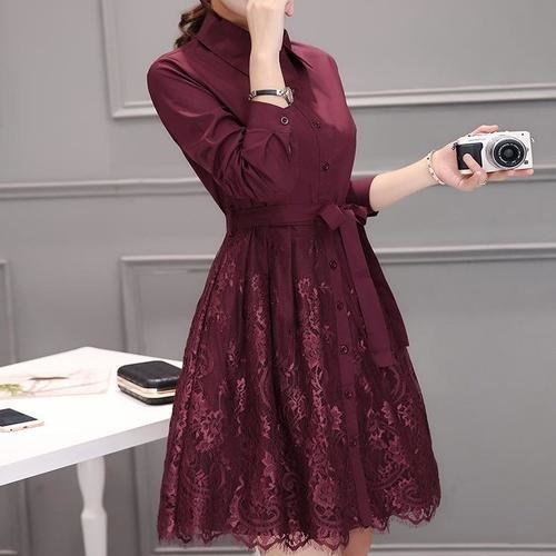 1342. レースシャツワンピース（パープル） 2019 春夏 sale お呼ばれ パーティー 女子会 レストラン フォーマル デート