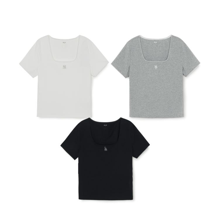 Basic Lace Square Neck Slim Semi-crop Top (3FTSB5263-50WHS, 3FTSB5263-09MGS,3FTSB5263-07BKS)