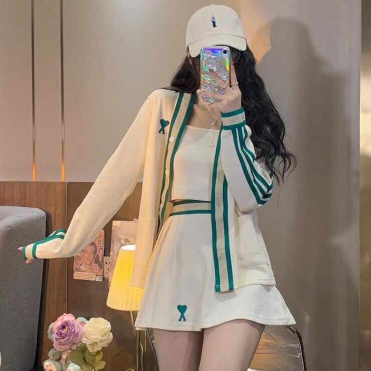 セットアップ レディース ジャケット キャミソール ミニスカート クロップド クロップド丈 膝上 長袖 襟なし ハイウエスト 前開き 3点セット お得 スリーピース かわいい 可愛い シンプル