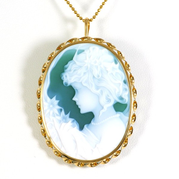 K18 18金 YG ネックレス ブローチ ストーンカメオ カード鑑別書 中古