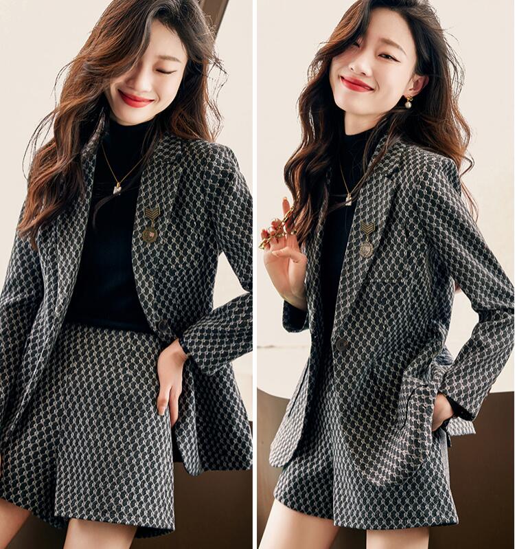 売切必至千鳥柄 縞々柄 チェック柄 2色 ２点セット 上下セット 長袖ジャケット＋ショートパンツ キャバ レディーススーツ S～3XLママスーツ パンツスーツ 1つボタン ビジネススーツ セットアップ