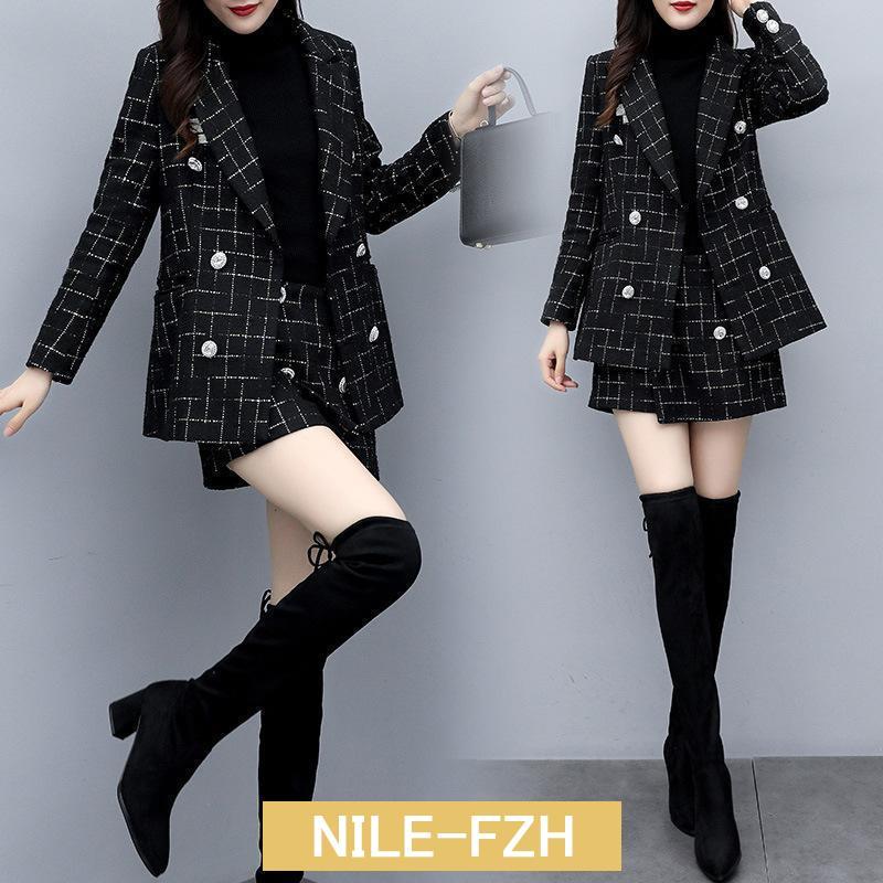 セットアップ レディース 秋冬 40代 オシャレ チェスター 上品アウター 通勤 着痩せチェック柄スーツコート ショットパンツ ラシャ セットアップ 5,839円