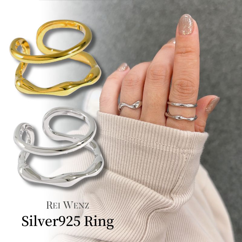 【高品質Silver925】シルバー リング 幅太 幅広 ワイド 太め 大ぶり レイヤード風 重ね風 ニュアンス 華奢 レディース 重ね 金属アレルギー インスタ ゴールド おしゃれ オフィス プ