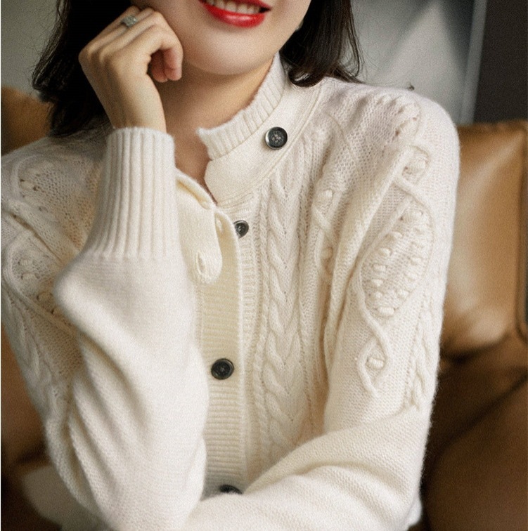 ニットセーター レトロ モテアイテム トップス ニットソー セーター カーディガン 白トップス 袖あり 長袖 Uネック ハイネック スリム ストレート スマート 編み込み ニット 厚手 かわいい