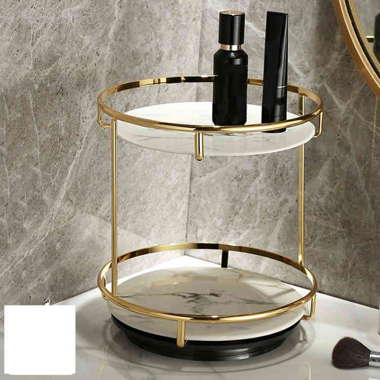 2段ラック スタンド ホルダー トレー ラック 大理石調 日用品雑貨 サニタリー バスアイテム 小物置き モダン 高級感 日用品雑貨 ラウンド 回転式 ブラック