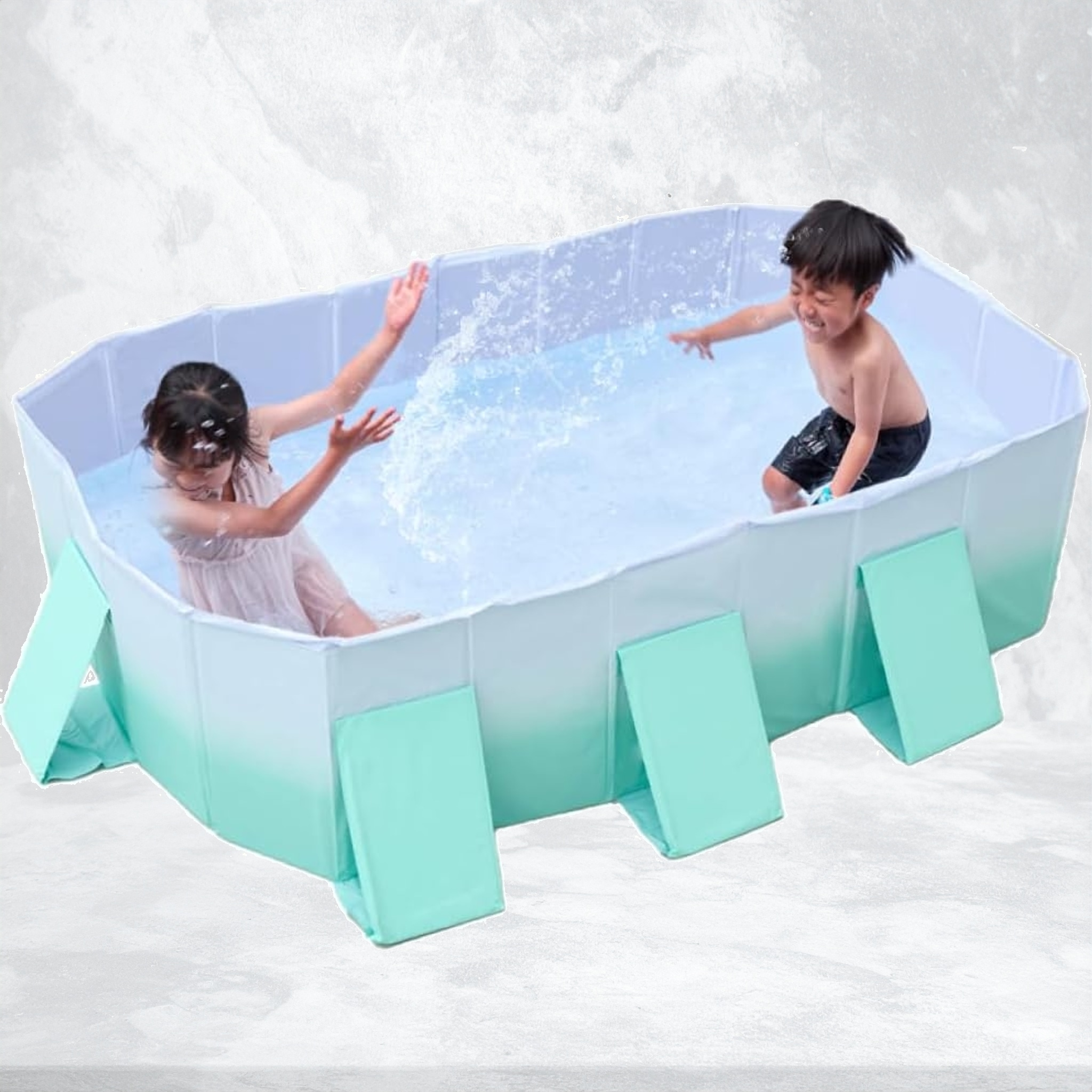 プール 2.1m 2.5m 大型 折り畳みプール 空気入れ不要 子供たちを笑顔にするHappy family pool遊具 子供用 家庭用 折り畳み式 (スモーキーブルーグリーン, 2.1m)