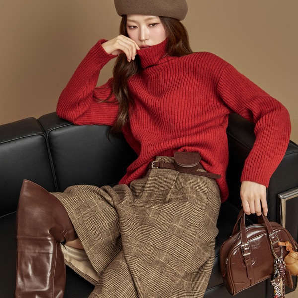 E4049 タートルネック リブ ニット