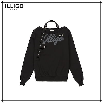 【ILLIGO】 129 Buckle Off-Shoulder Sweatshirt Black 正規品 7,200円