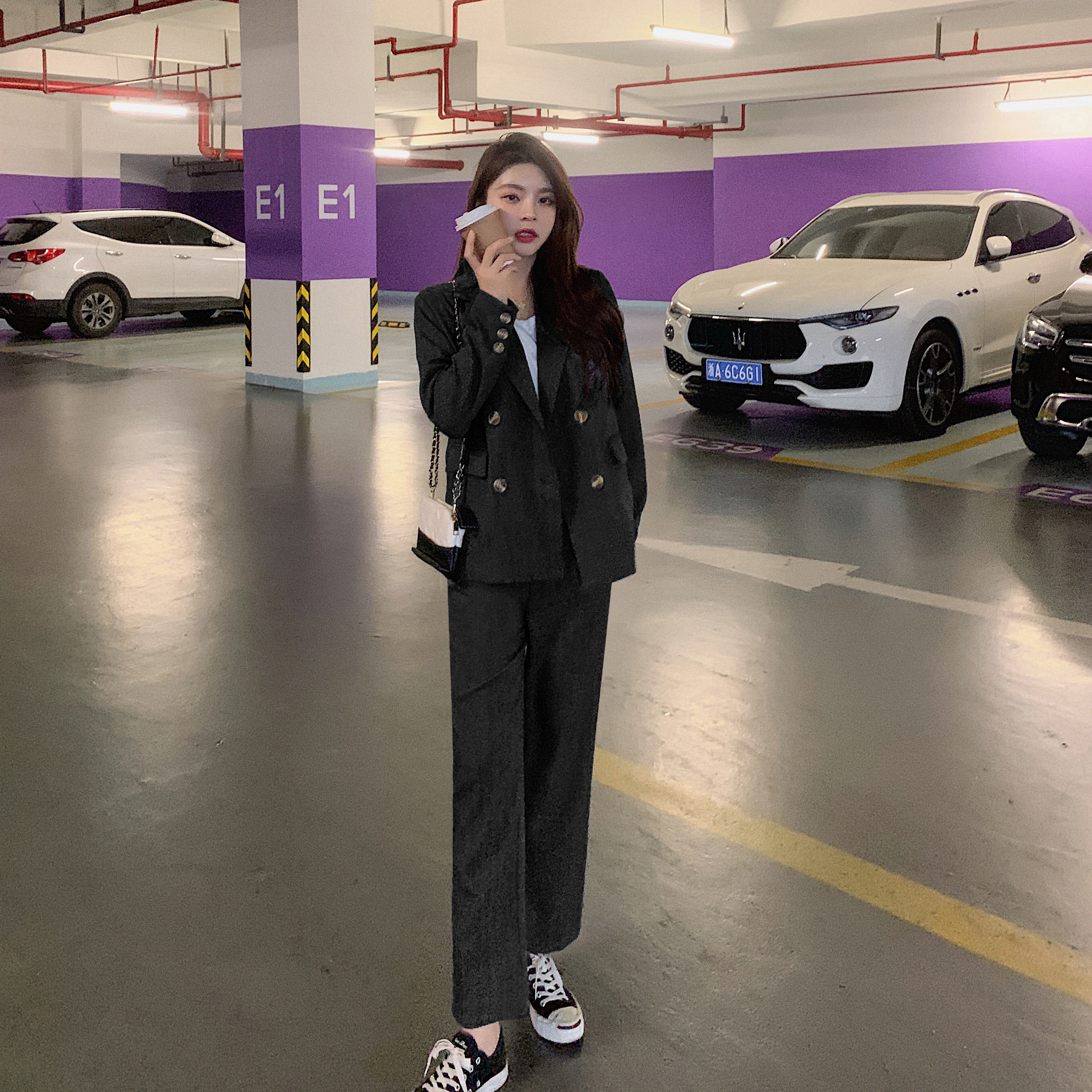 小さなスーツスーツ2020新モデルのカジュアルなゆったりとしたジャケット韓国版のファッション気質ジャケット英倫風スーツスーツスーツ職業olスーツ2着小さなスーツジャケット