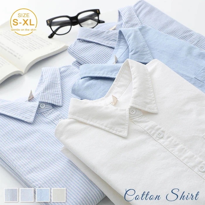 【20点セット】無料シャツ レディース 長袖 カジュアル コットン 100% 女性 ファッション スーツ インナー ワイシャツ 綿 柔らか ゆったり ビジネス かわいい 白 ブルー 無地 ストライプ