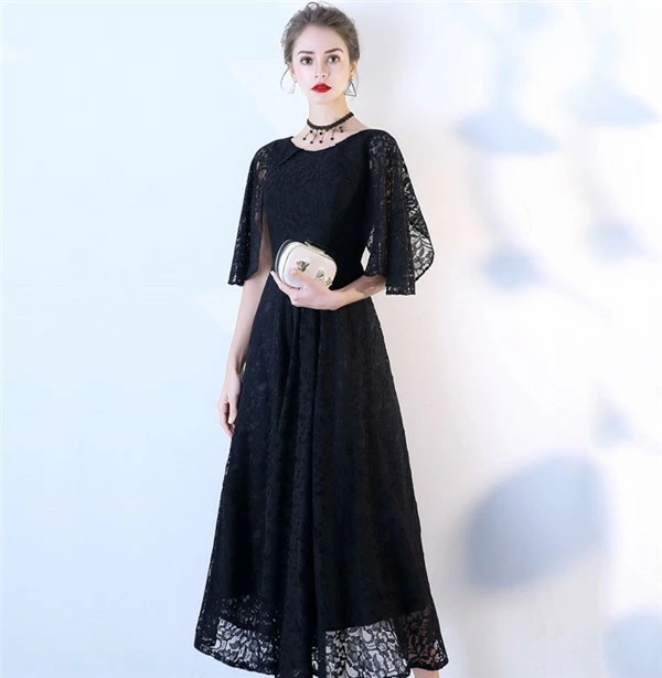 黒ドレス かっこいい 演奏会 母親 結婚式 20代 30代 ミモレ丈 パーティードレス 小さいサイズ ワンピース 大きいサイズXS/S/M/L/XL/XXL/XXXL/XXXXLda148g4g4d4