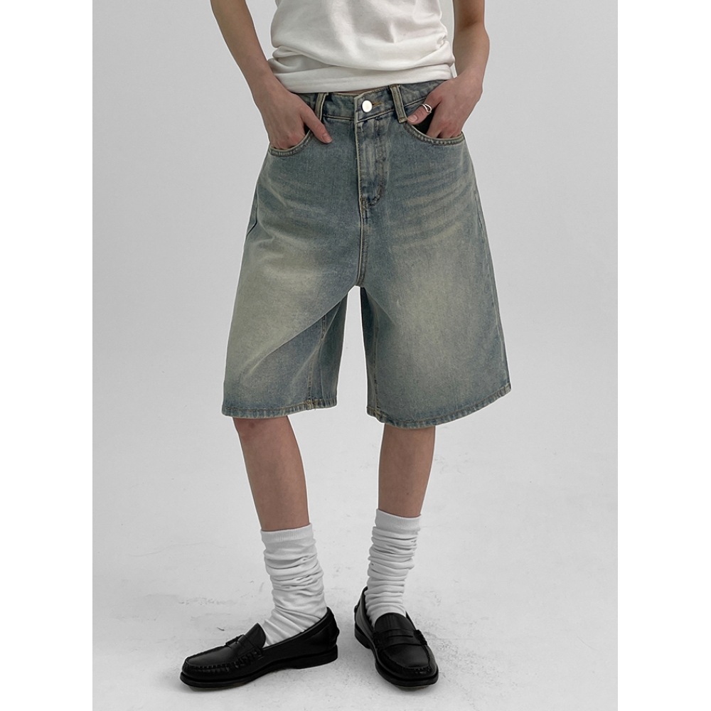 ブラックアップメルチューワッシングバミューダデニムパンツ