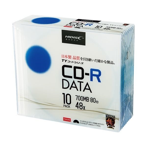 まとめ ハイディスク データ用CD-R700MB 48倍速 正規品送料無料 ホワイトワイドプリンタブル 5セット 10枚 5mmスリムケース 数量限定アウトレット最安価格 TYCR80YP10SC1パック