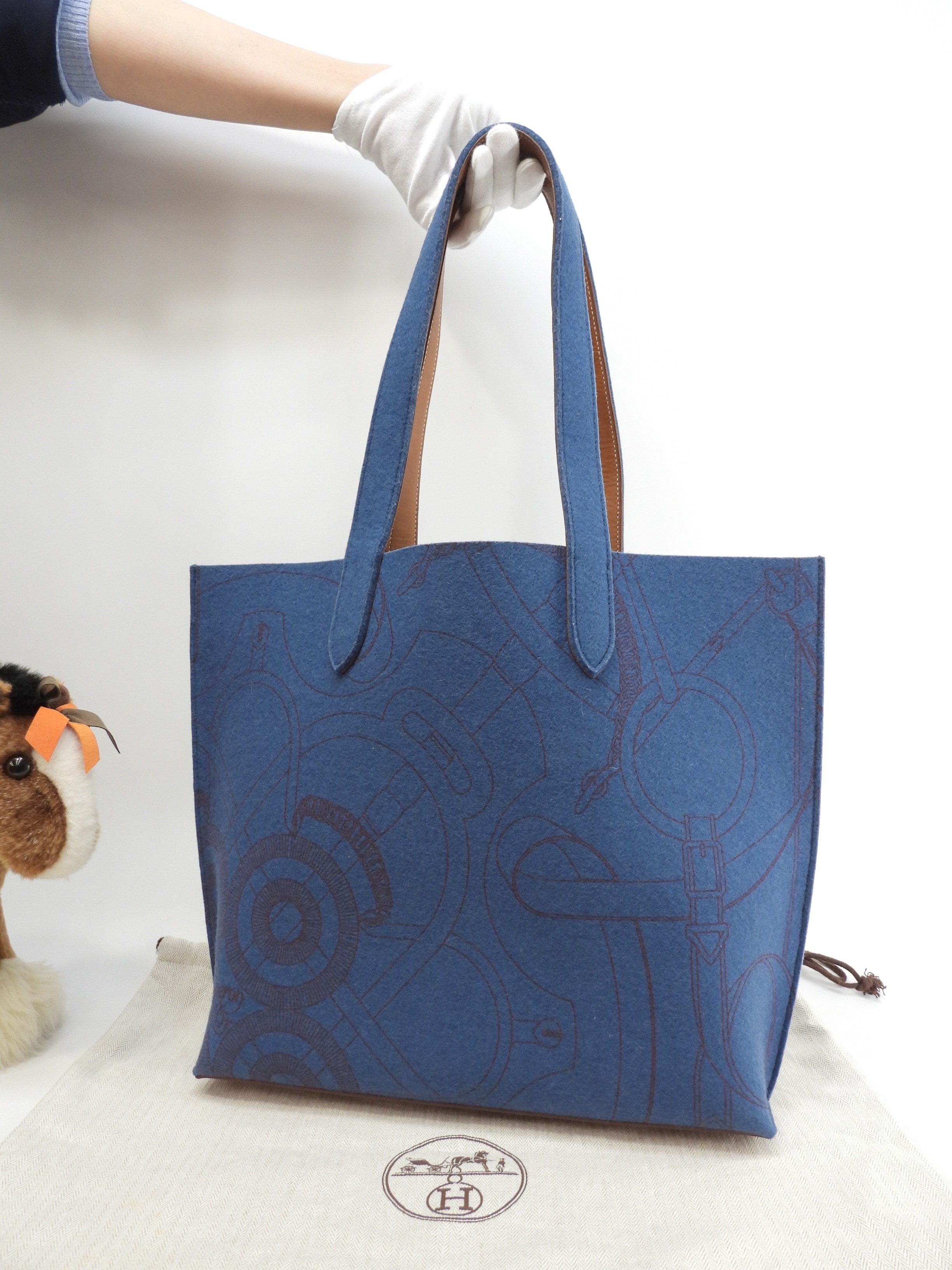 サックカリミMM トートバッグ フェルト青 ショルダーバッグ トートバッグ 美品@L 6