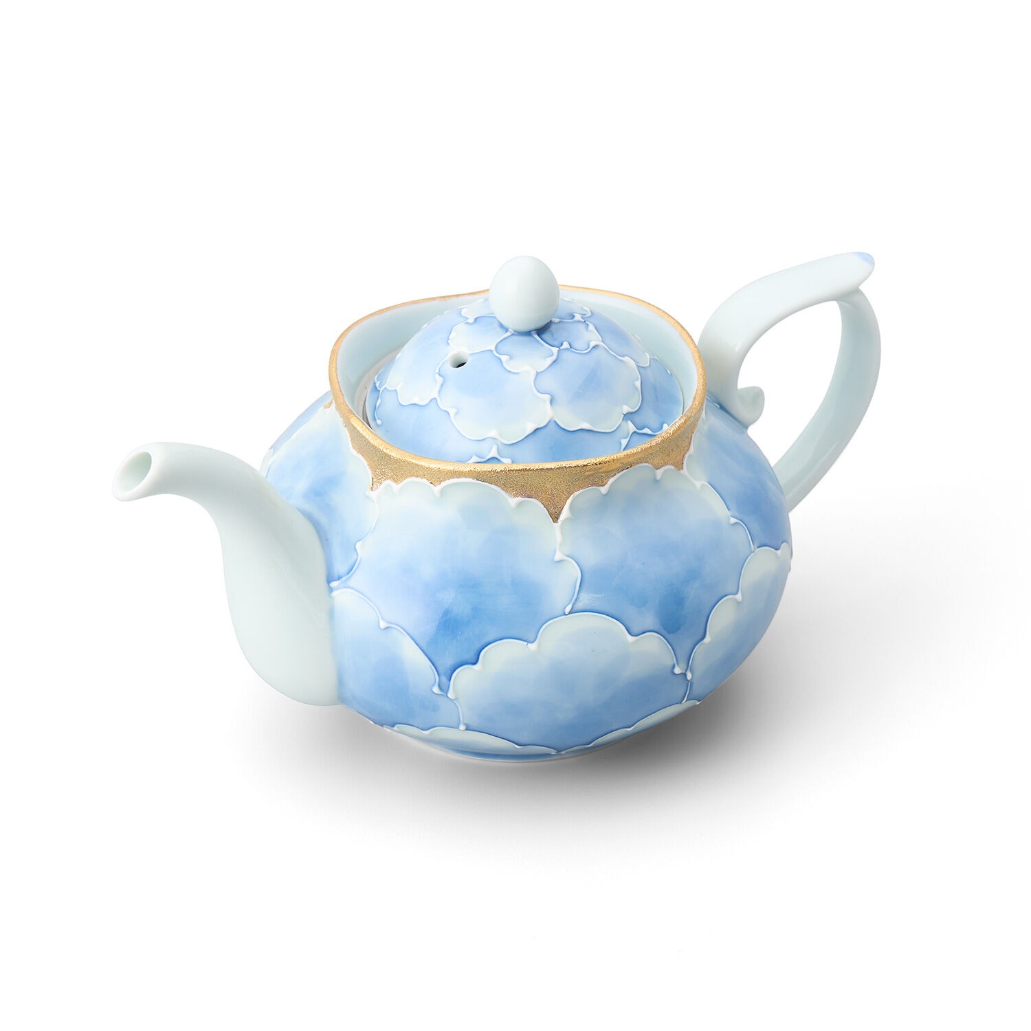 ゴールド総柄牡丹輪花ポット（小） 有田焼 急須 ポット ブルー