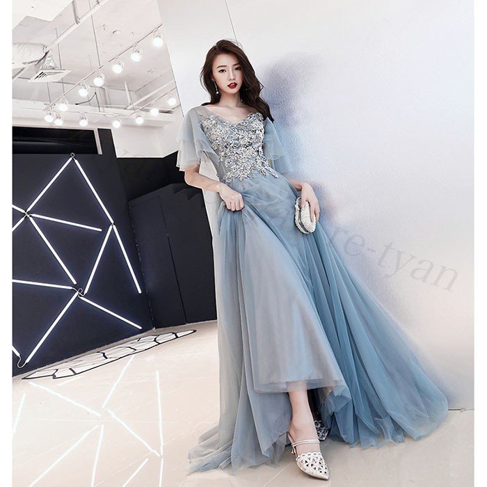 演奏会用ロングドレス 二次会 花嫁 ウエディング ドレス イブニング カラー大きいサイズ姫系 Aラインウエディングドレス セラマジィブライダル挙式 エンパイア