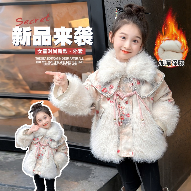 女の子風ベルベット厚みコート2024冬子供ファッション新しい風ウールセーター 4,738円