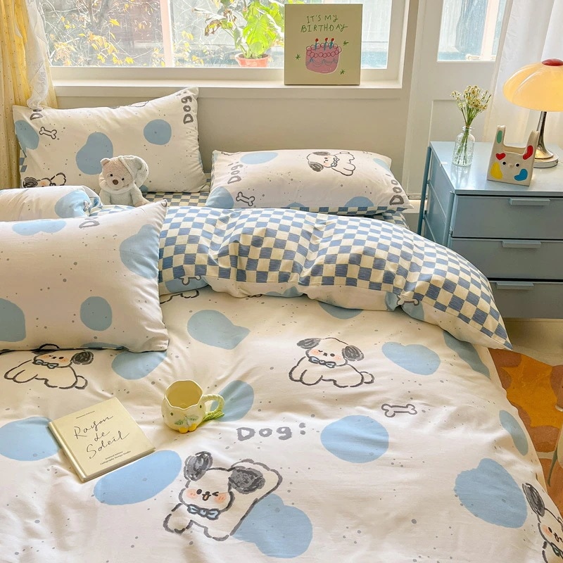 布団布団セットシンプルなコットンウォッシュコットン4点セット文学的な小さな新鮮な韓国風シングルダブル純綿キルトカバーベッドシーツ寝具