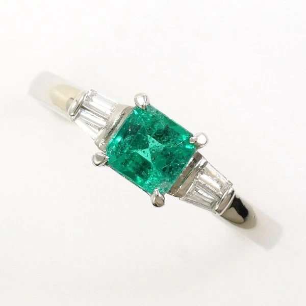 PT900 プラチナ リング 11.5号 エメラルド 0.35 ダイヤ 0.109 中古