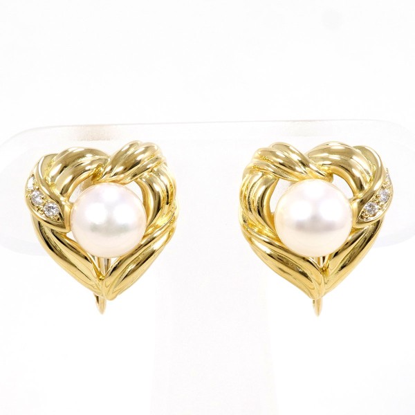 K18 18金 YG イヤリング アコヤ真珠 ダイヤ カード鑑別書 ジュエリー 中古