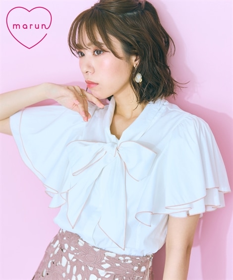 シャツ・ブラウス 大きいサイズ 配色メロウフリルブラウス marun