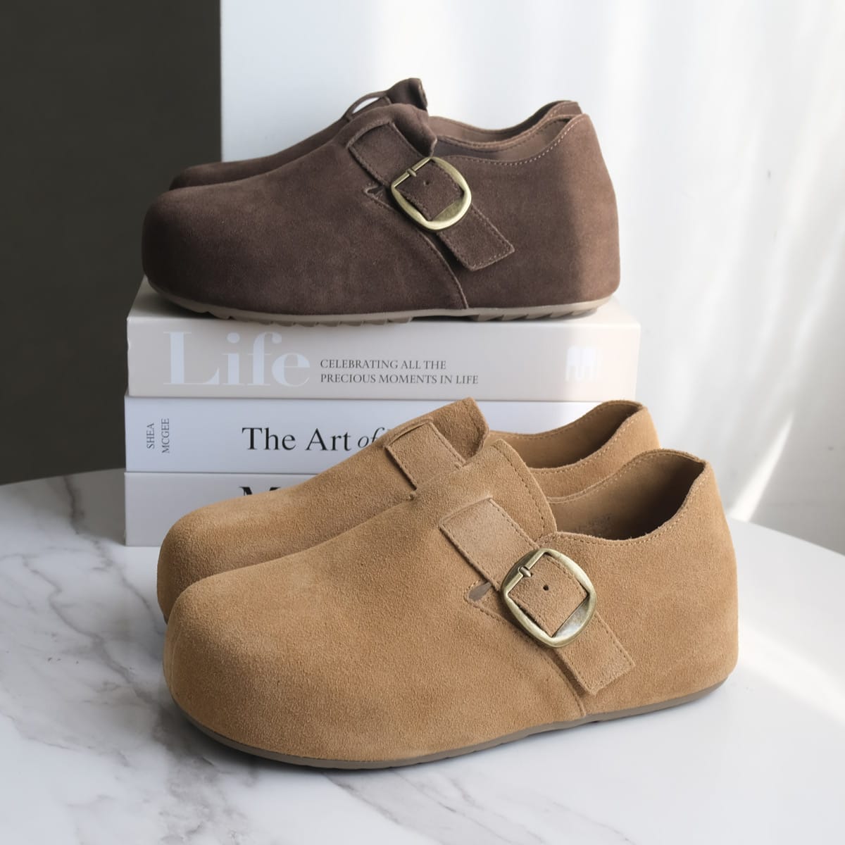 プラットフォーム厚底インヒールバックルシューズ レディース