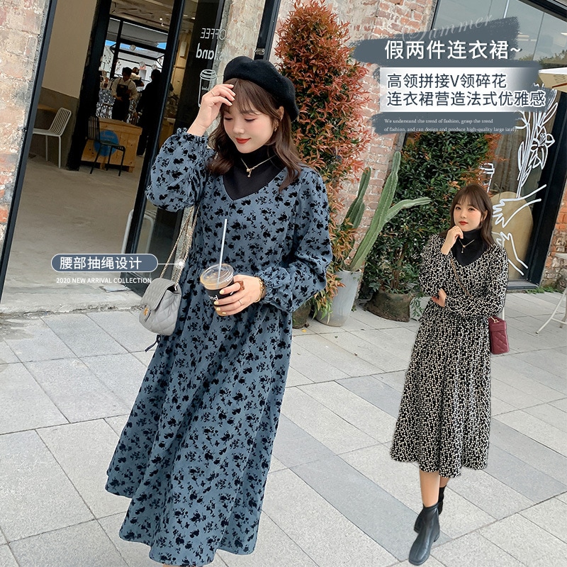 春夏 韓国 マタニティウェア 大きいサイズ ロング丈ワンピース 妊婦 花柄ワンピース 長袖 妊娠服