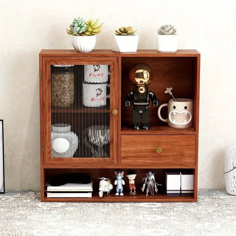 キャビネット 無垢材格 ガラス収納 木製 シンプル オーガナイザー 引き出し付き チェスト キッチン リビング 食器棚 収納 窓付き 大容量 人気 マルチラック 棚付き 4-7 11,473円