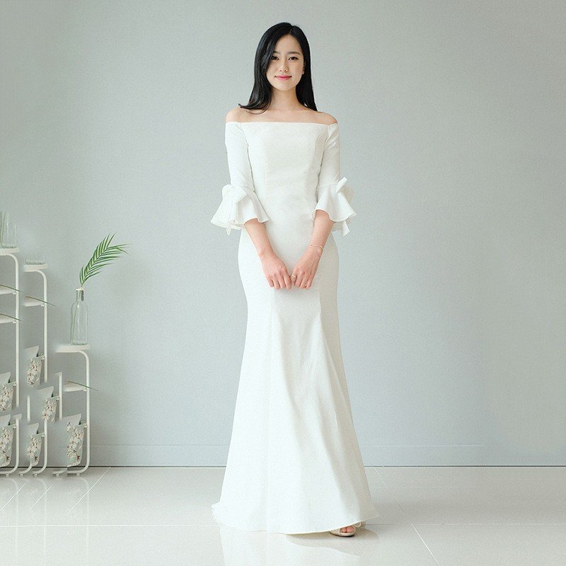 【3日で出荷】ウエディングドレス 袖あり 結婚式ドレス 白 二次会 安い エンパイア 花嫁 フォトウエディング ビ