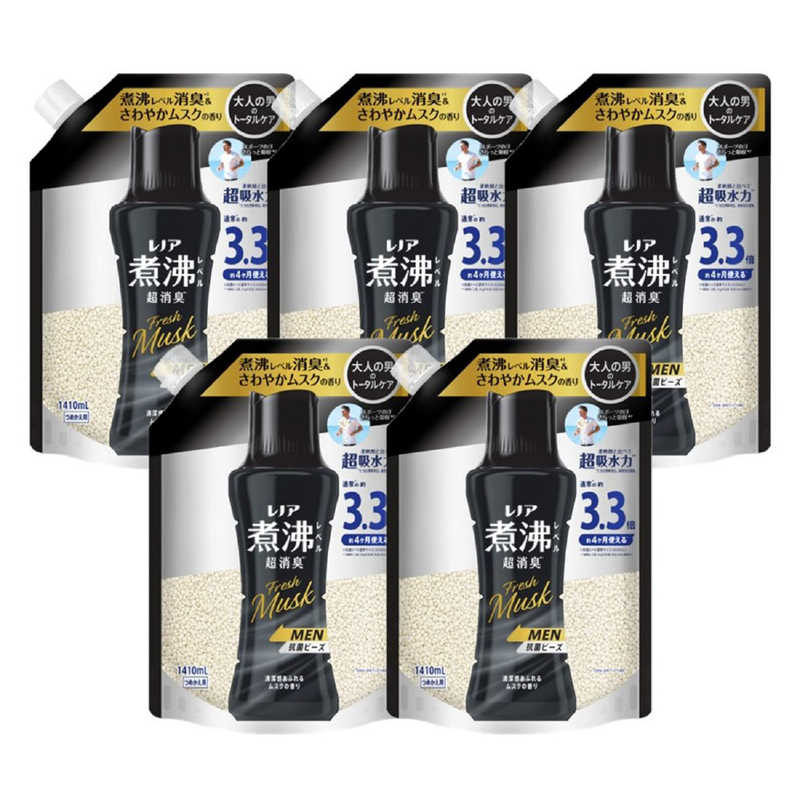 P＆G　(ケース販売)レノア煮沸レベル消臭抗菌ビーズMEN清潔感あふれるムスクの香りつめかえ用超特大×5個