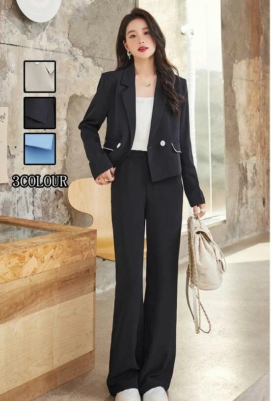 洗えるスーツ 着痩せ レディース フォーマル 大きいサイズ セットアップ 通勤OL ショート丈ジャケット+ガウチョパンツ 2点セット ママ 入学式 卒業式 カジュアル ビジネス パンツスーツ 結婚式