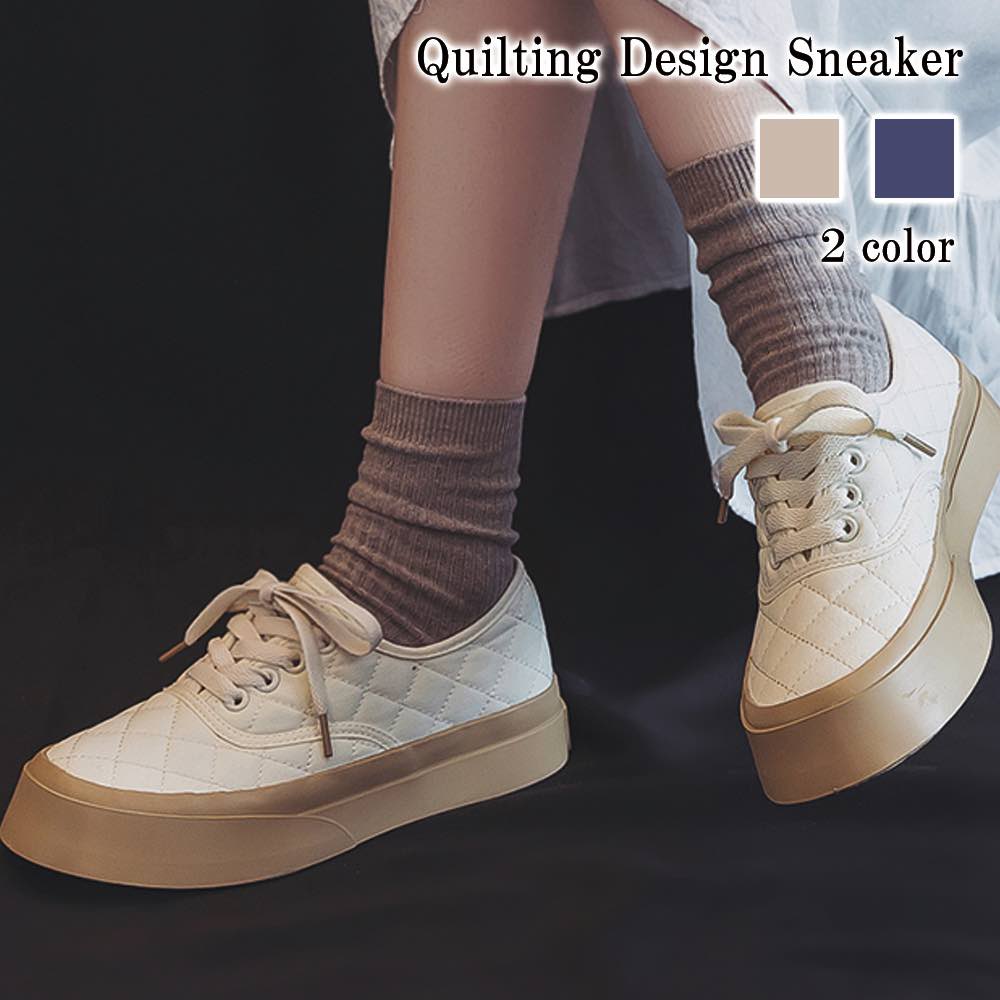 スニーカー レディース キルティングデザインスニーカー グレー 5E 軽量 4E キャンバス 白 かわいい ハイカット 新作 キルティング 秋 3E スリッポン ボア 冬 シューズ 歩きやすい 厚底